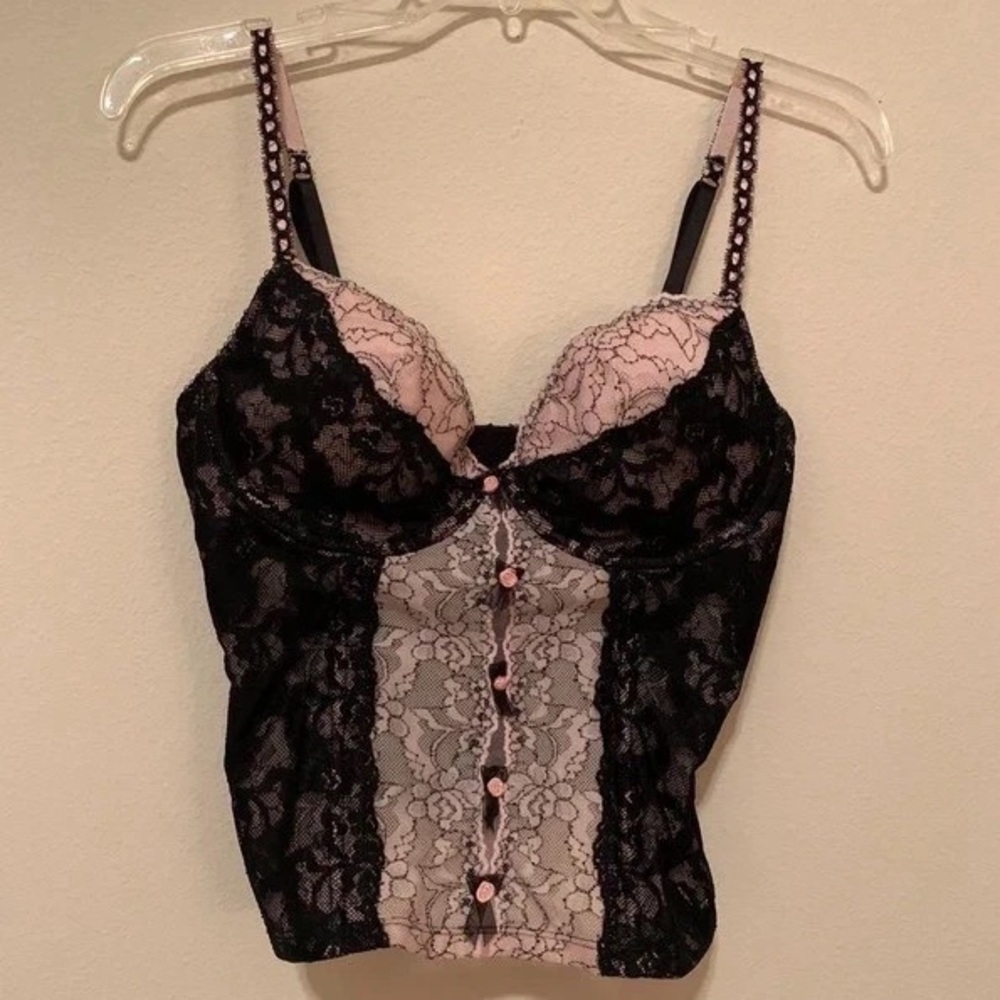 Black & Pink Lace Bra Lingerie Corset - Picture 11 of 11